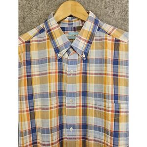 J McLaughlin Trim Fit Shirt Men's L Pastel Check Summer Blend Long Sleeve Pocket